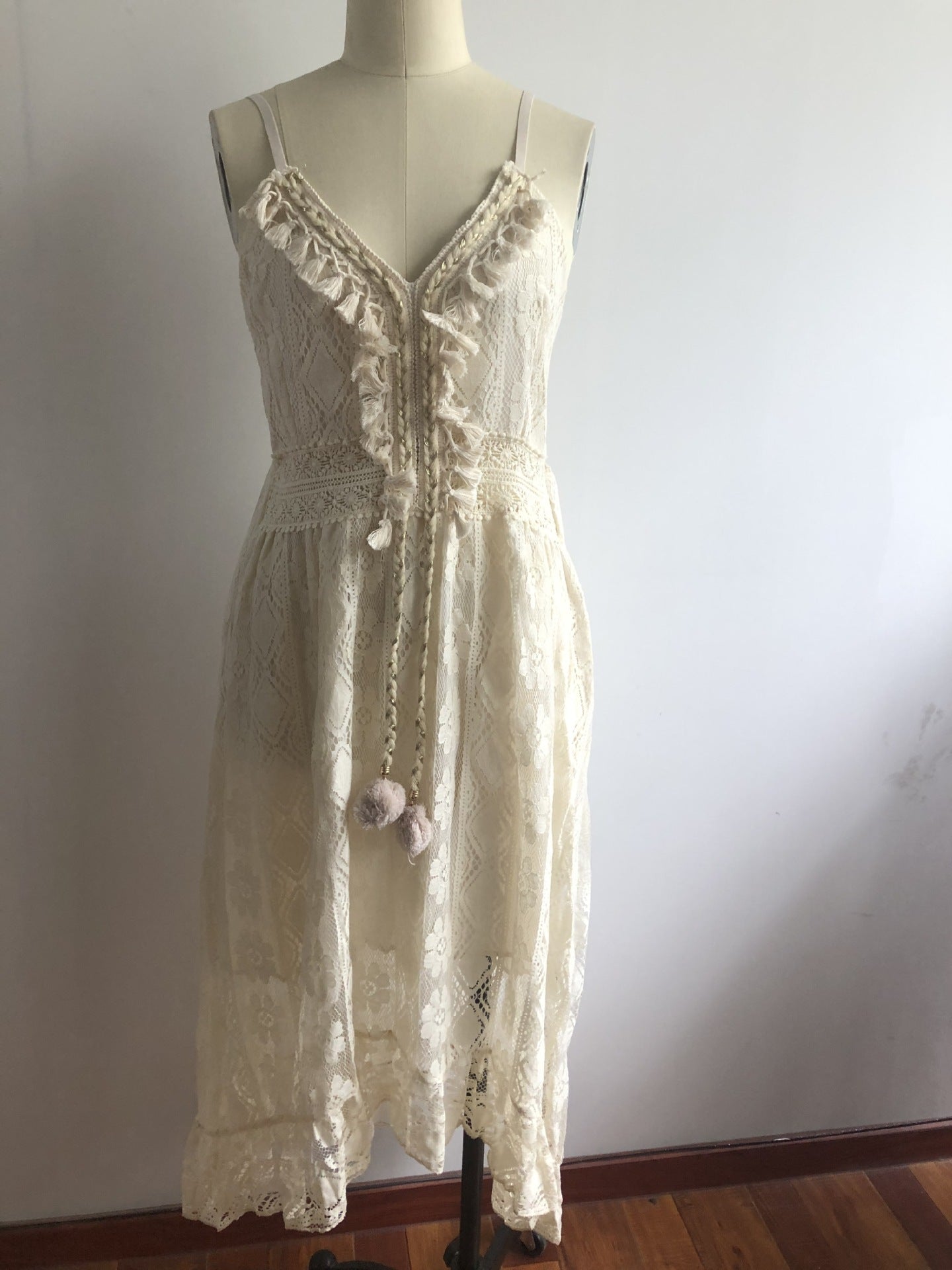 Lace Sling Large Swing Solid Color Long Maxi Dress