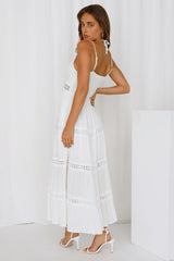 Sommerkleid, schlicht, V-Ausschnitt, Brust, Schnürung, weißes A-Linien-Kleid