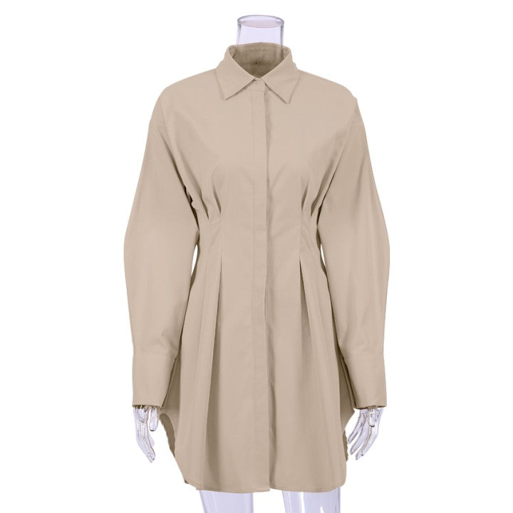 Early Wear French Shirt Dress Tight Waist Elegant Slim-Fit Long Sleeves Slim Fit Retro Minority Dress