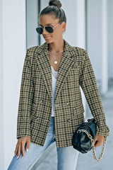 Karierter, zweireihiger Blazer mit langen Ärmeln