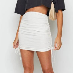 Knitted Threaded Side Drawstring Elastic Pleated Skirt Slim Adjustable Hip Skirt