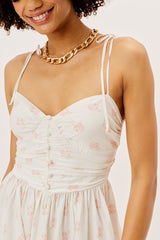 V-neck Brace A- line Dress Pleated Romantic Floral Print Lace-up Dress