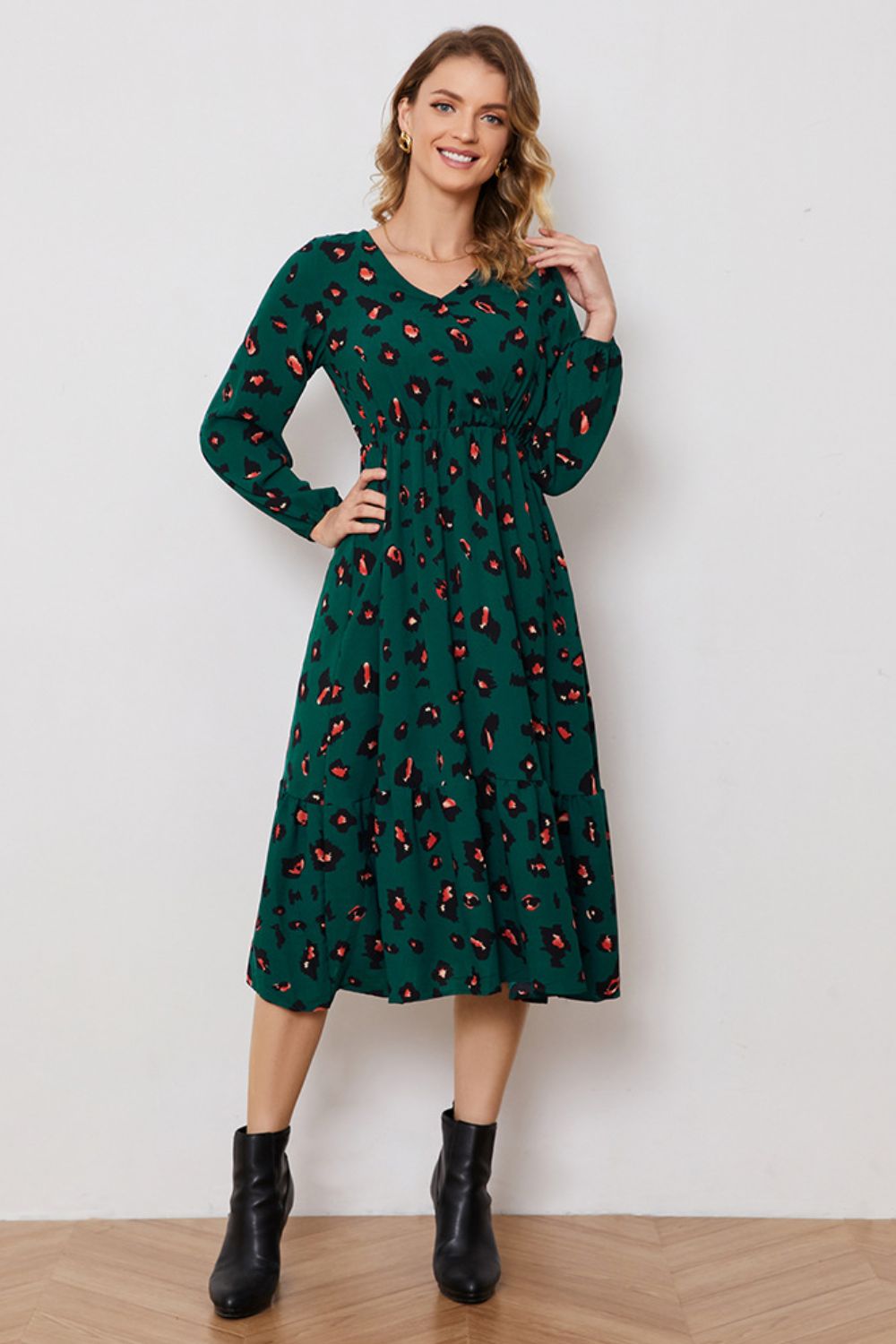 Robe imprimée à manches longues et col surplis