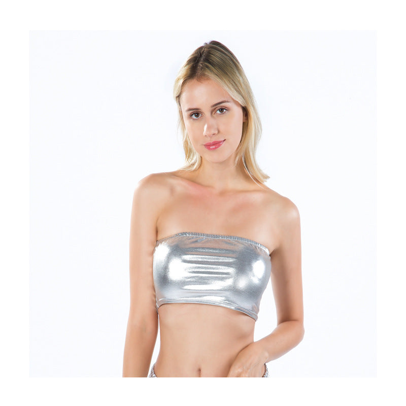 Nightclub Stage Wear Chest-Wrapped Patent Leather Solid Color Tube-Top Bottoming Shirt Performance Wear