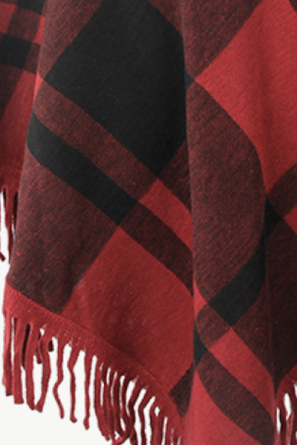 Plaid Fringe Hem Turtleneck Poncho
