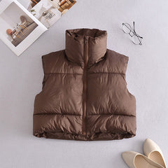 Fall High Collar Zipper Short Quilted Vest