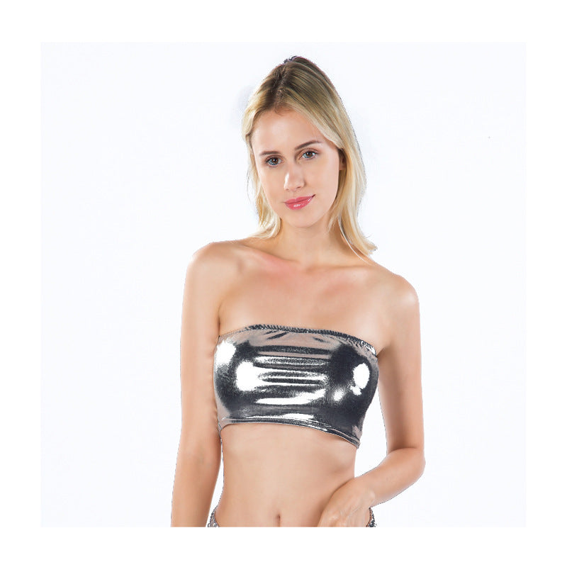 Nightclub Stage Wear Chest-Wrapped Patent Leather Solid Color Tube-Top Bottoming Shirt Performance Wear