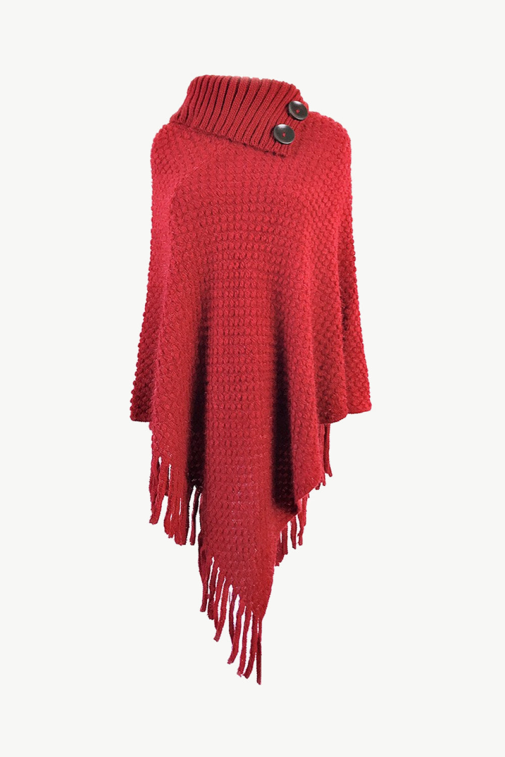 Decorative Button Fringe Hem Poncho