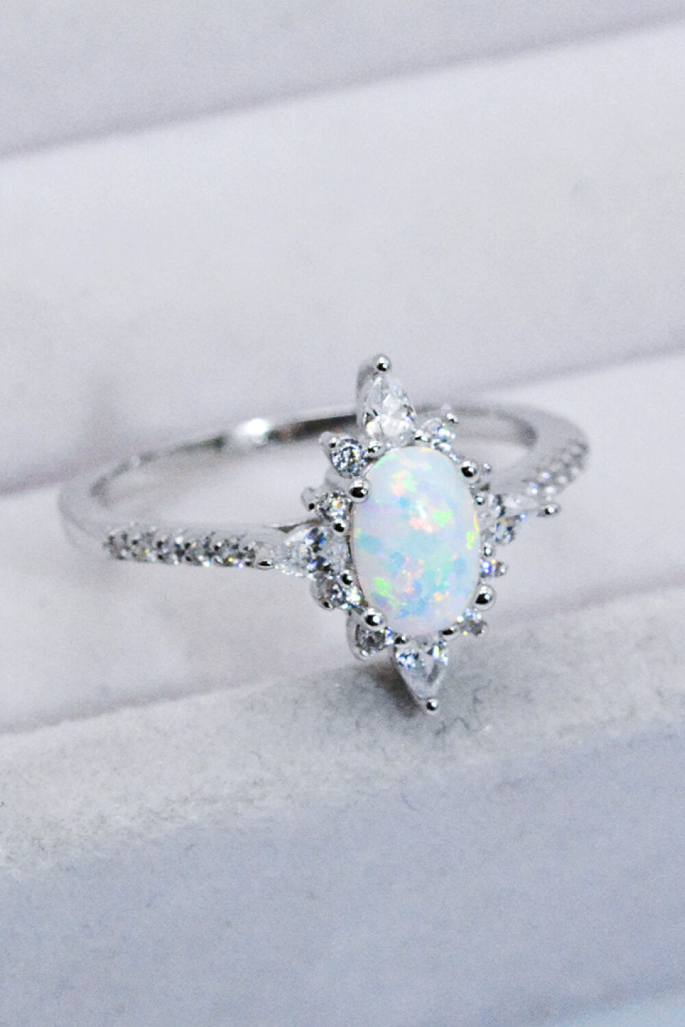 Platinum-Plated Opal Zircon Ring