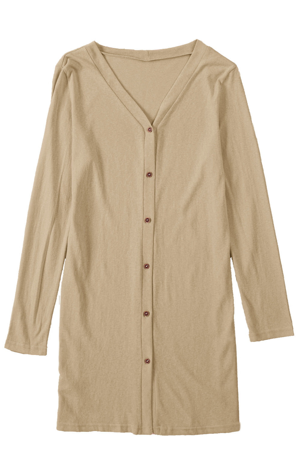 Brown Casual Button Front Long Cover Up