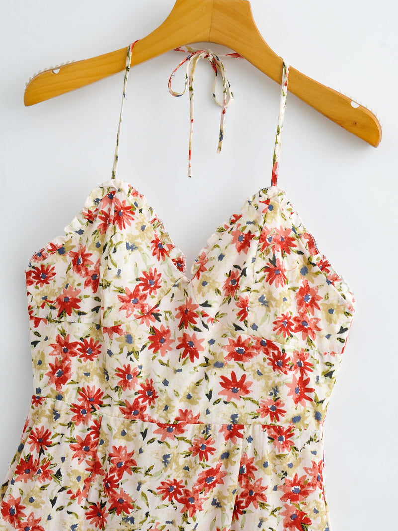 Robe imprimée dos nu à lacets et licou