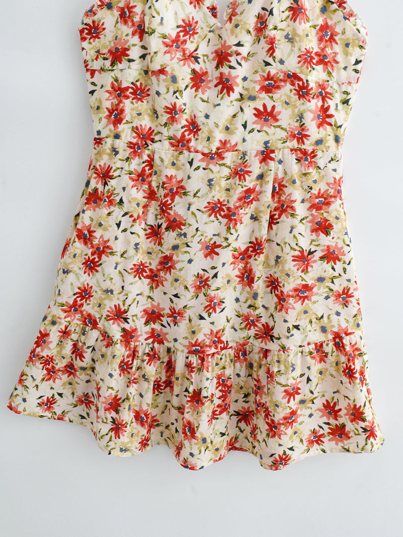 Robe imprimée dos nu à lacets et licou