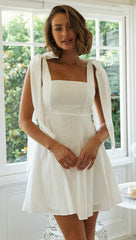 Sommerkleid Schulter Schnürung Abnehmen Einfarbig Kurzes Kleid Schulter Fliege Riemen