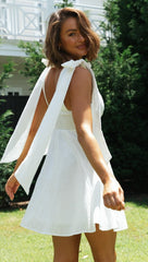 Sommerkleid Schulter Schnürung Abnehmen Einfarbig Kurzes Kleid Schulter Fliege Riemen