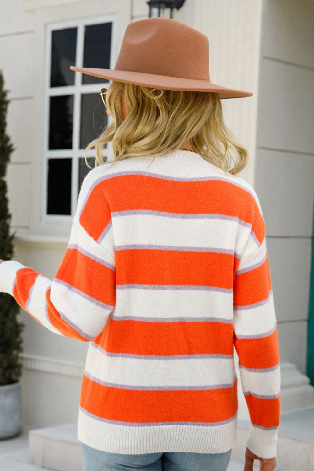 Striped Crewneck Dropped Shoulder Sweater