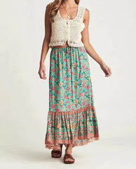 Herbst All-Matching Slimming Rose Positionierung Druck elastische Taille Rock Bohemian