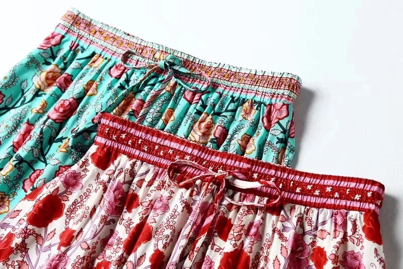 Herbst All-Matching Slimming Rose Positionierung Druck elastische Taille Rock Bohemian