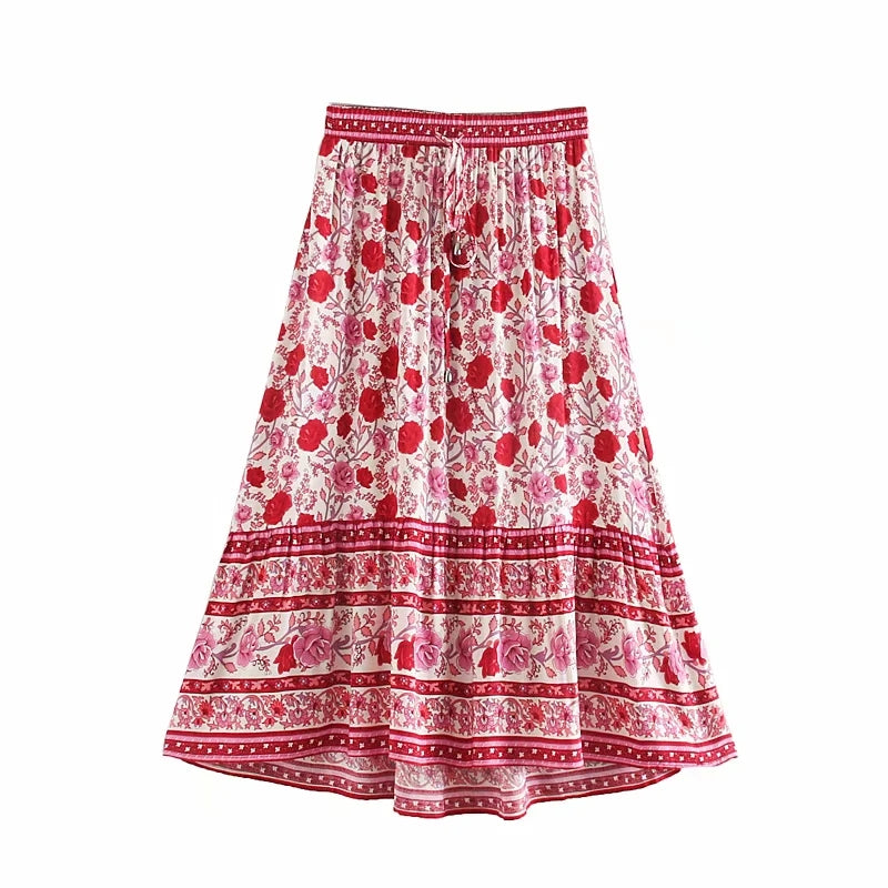 Herbst All-Matching Slimming Rose Positionierung Druck elastische Taille Rock Bohemian