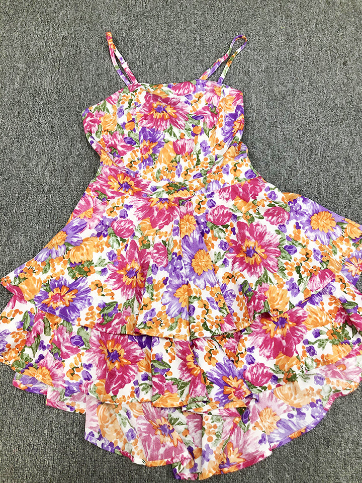 Rückenfreies Sling-Kleid mit Schnürung, gebundenes Kleid, bedruckter Strampler