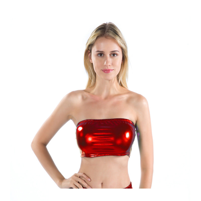 Nightclub Stage Wear Chest-Wrapped Patent Leather Solid Color Tube-Top Bottoming Shirt Performance Wear