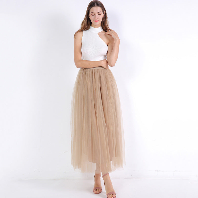 4 Layers 100 Mesh Half-Length Long Skirt Tulle Skirt Gauze Skirt