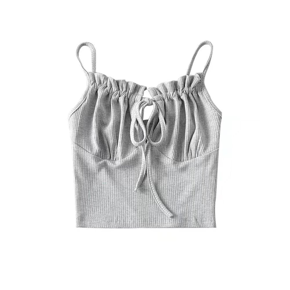 Einfarbige Top-Weste mit strähnigem Selvedge-Schnürverschluss und Kordelzug