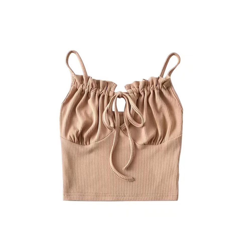 Einfarbige Top-Weste mit strähnigem Selvedge-Schnürverschluss und Kordelzug