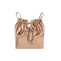 Einfarbige Top-Weste mit strähnigem Selvedge-Schnürverschluss und Kordelzug
