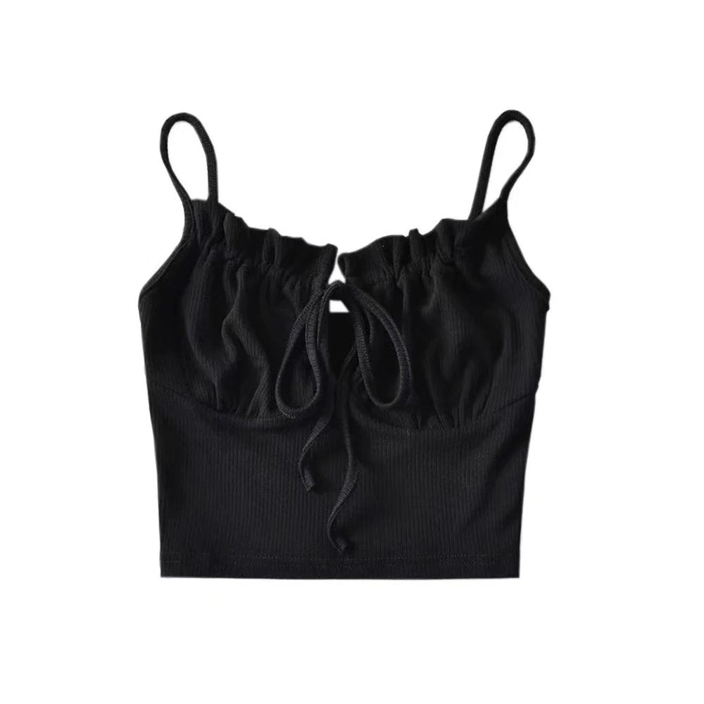 Einfarbige Top-Weste mit strähnigem Selvedge-Schnürverschluss und Kordelzug