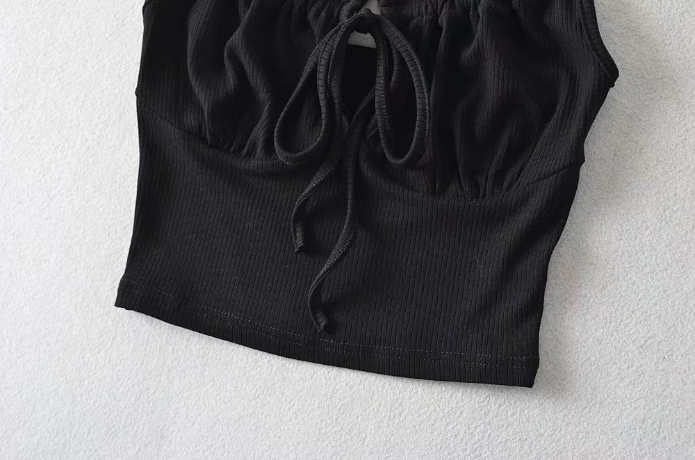 Einfarbige Top-Weste mit strähnigem Selvedge-Schnürverschluss und Kordelzug