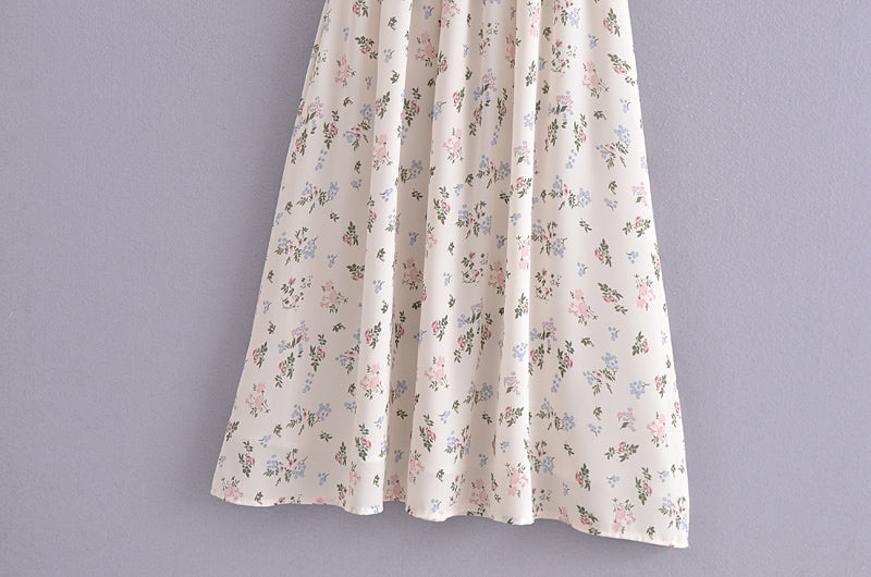 Elastic Wrapped Chest High Waist Print Mid-Length Tie Strap Dress