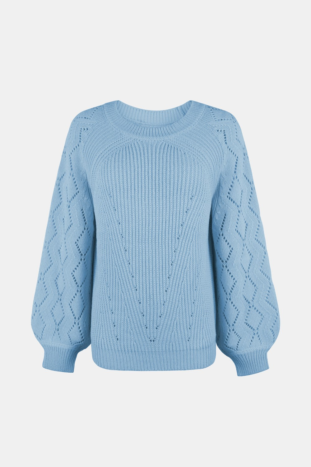 Openwork Balloon Sleeve Pullover Sweater