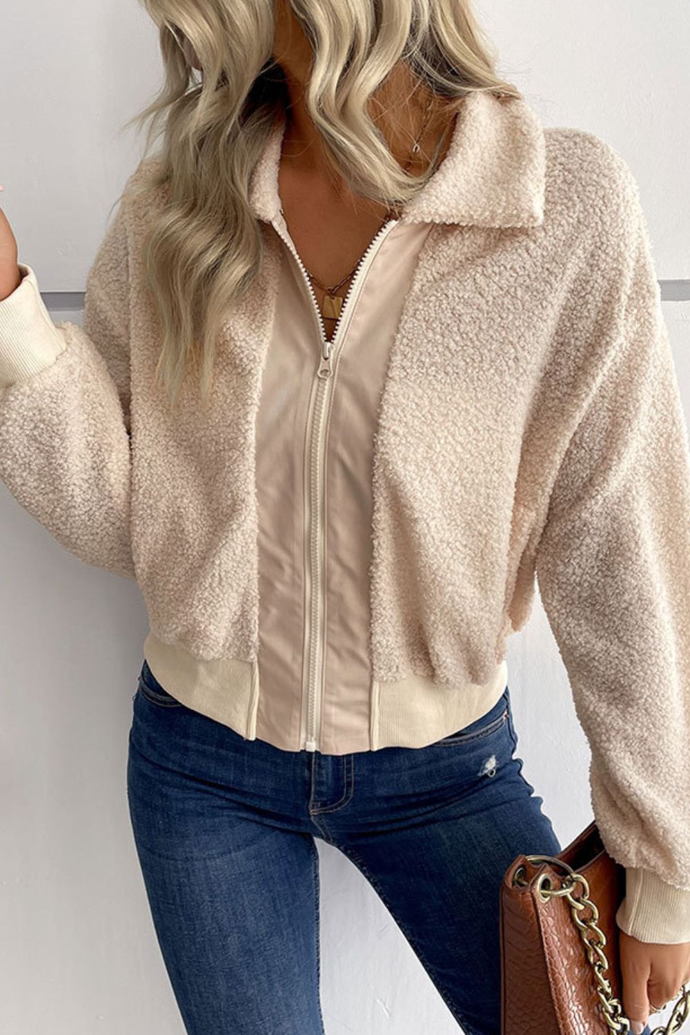 Veste zippée à col sherpa avec poches