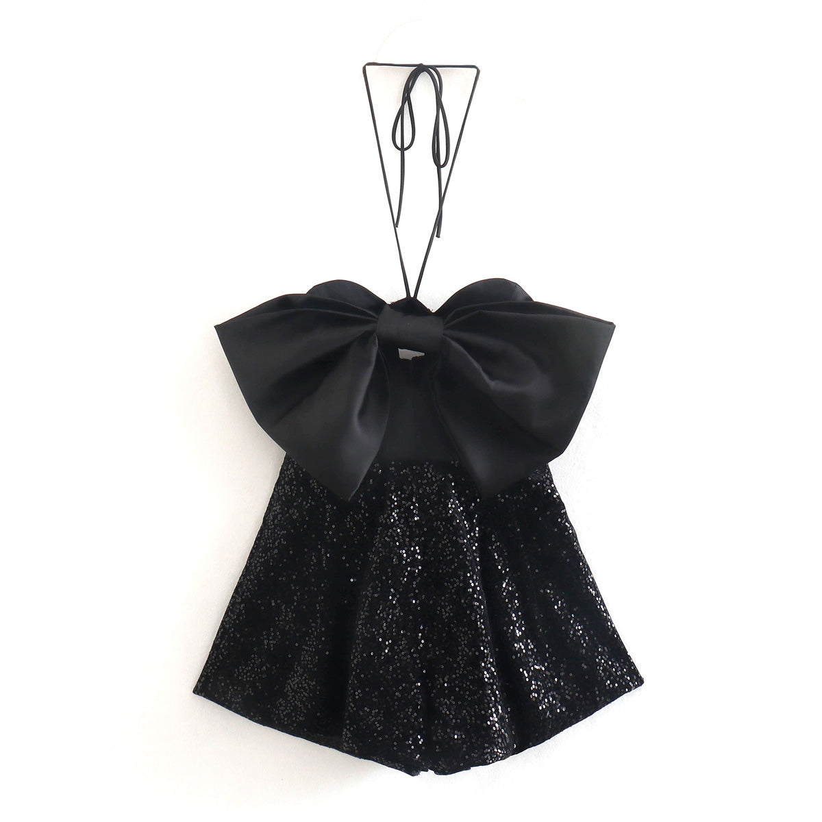 3D Bowknot Sequined Bow Cinched Sleeveless Suspender Slimming Suit Romper