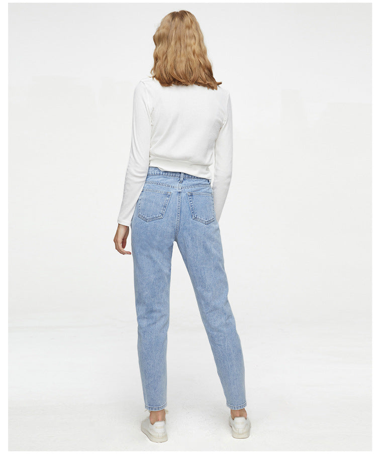 Jeans High Waist Boyfriend Loose Straight Wide-Leg Pants Ripped Jeans