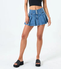 Korean Sweet Youth Pleated Skirt Blogger Same High Waist Denim Skirt