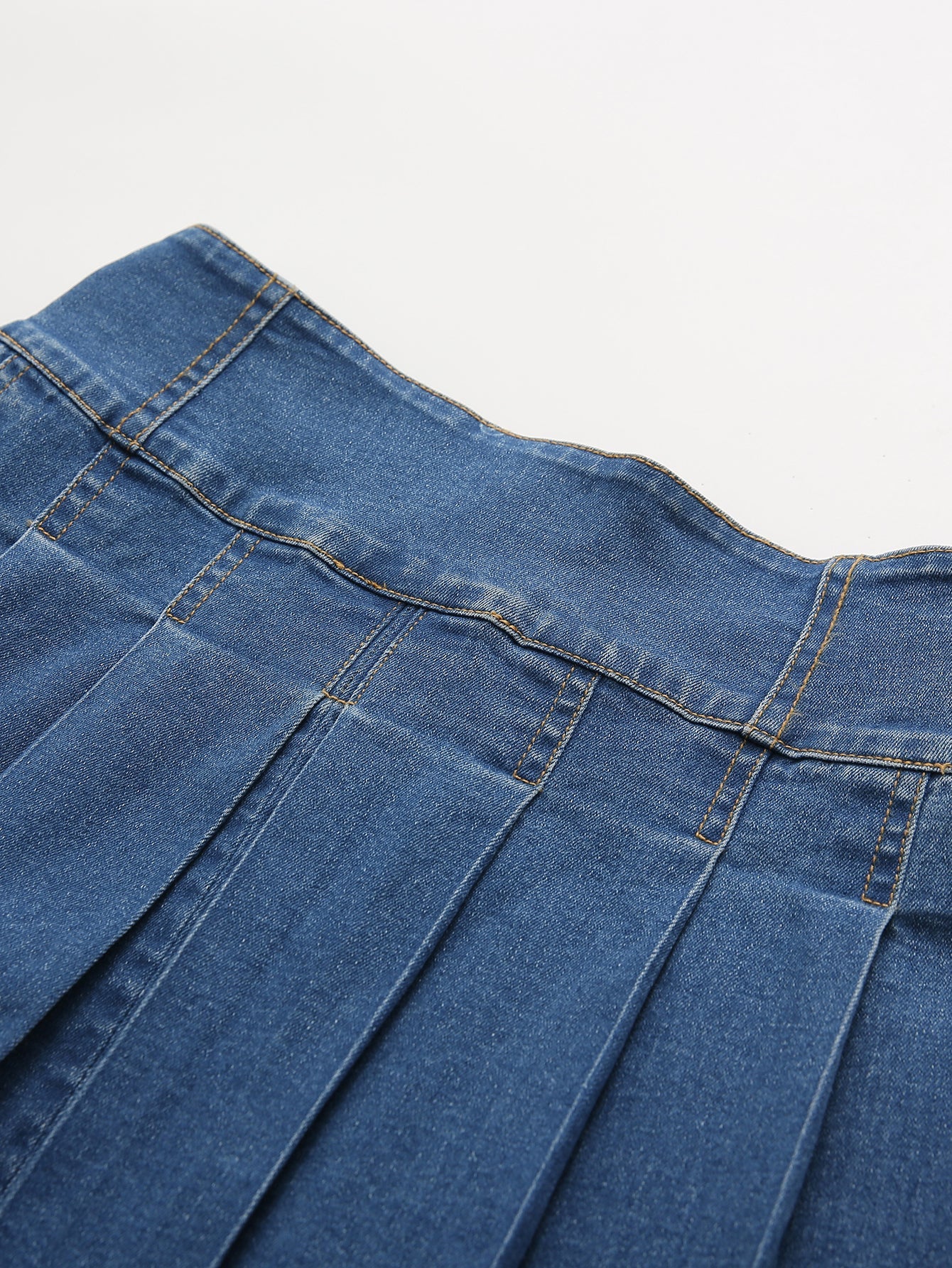 Korean Sweet Youth Pleated Skirt Blogger Same High Waist Denim Skirt