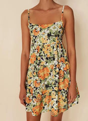 Hollow Out Cutout out Tied Suspender French Tight Waist Elegant Graceful Printed Dress