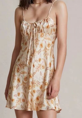 Fresh Printed Backless Slip Dress Sweet Waist Trimming Dress Slim-Fit Tie-Shoulder Floral Dress