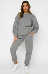 Solid Color round Neck Pullover Casual Long Sleeve Sweater Suit