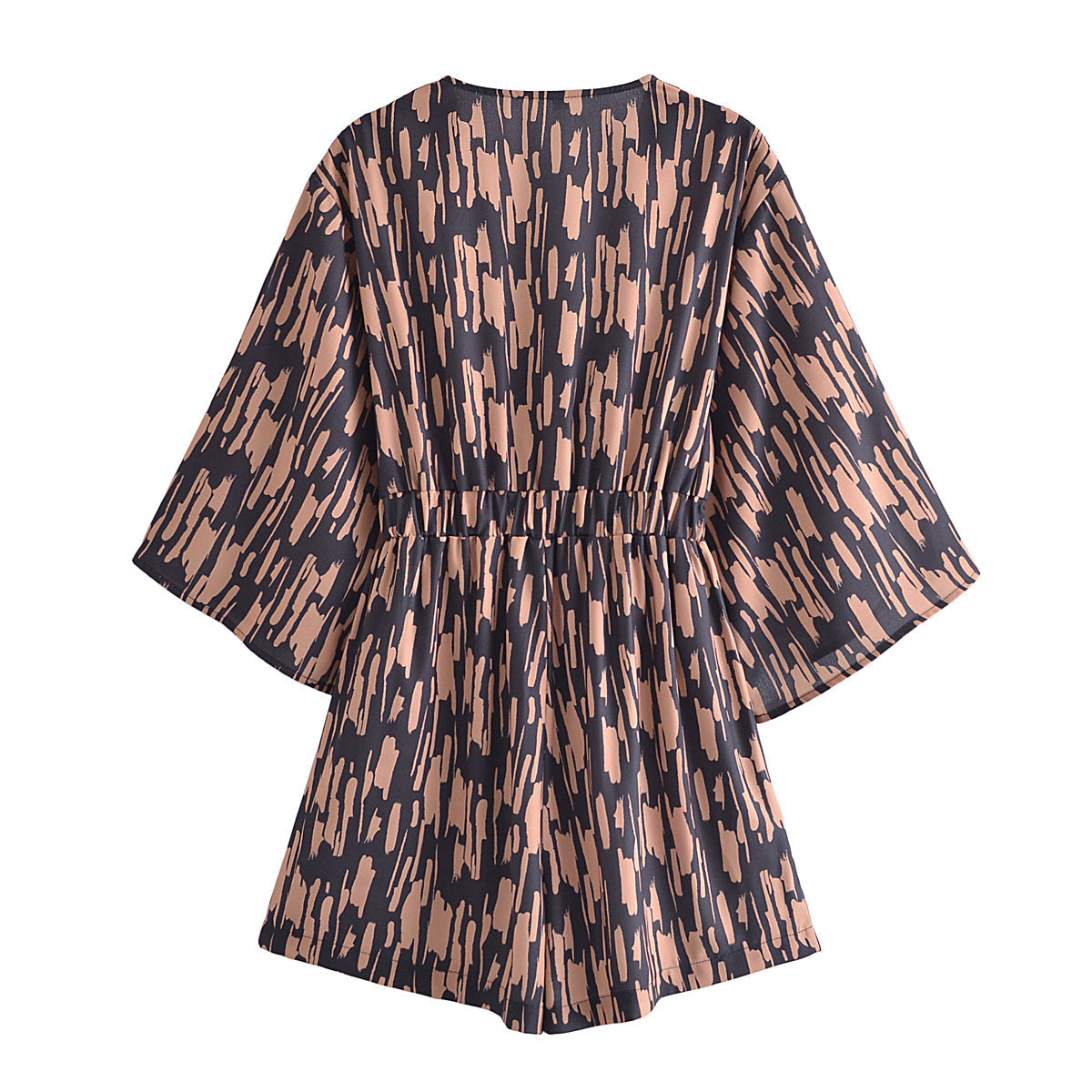 Robe courte à col en V et manches cloche nouées
