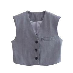 Gray Vest Slimming Sleeveless Casual British Top