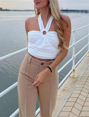 Bandeau cropped Backless V-neck up Beauty Back Hollow Out Cutout out Short Vest Top
