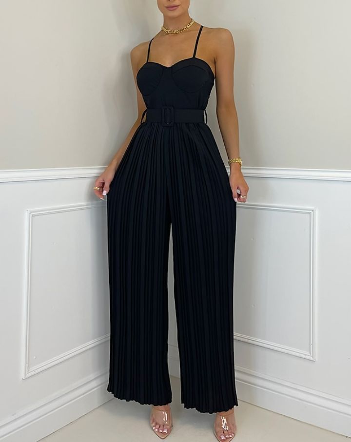 spring/Strap Pleated Belt Slim Fit Bodysuit