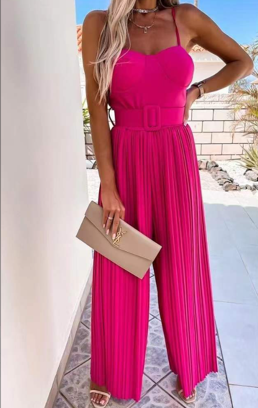 spring/Strap Pleated Belt Slim Fit Bodysuit