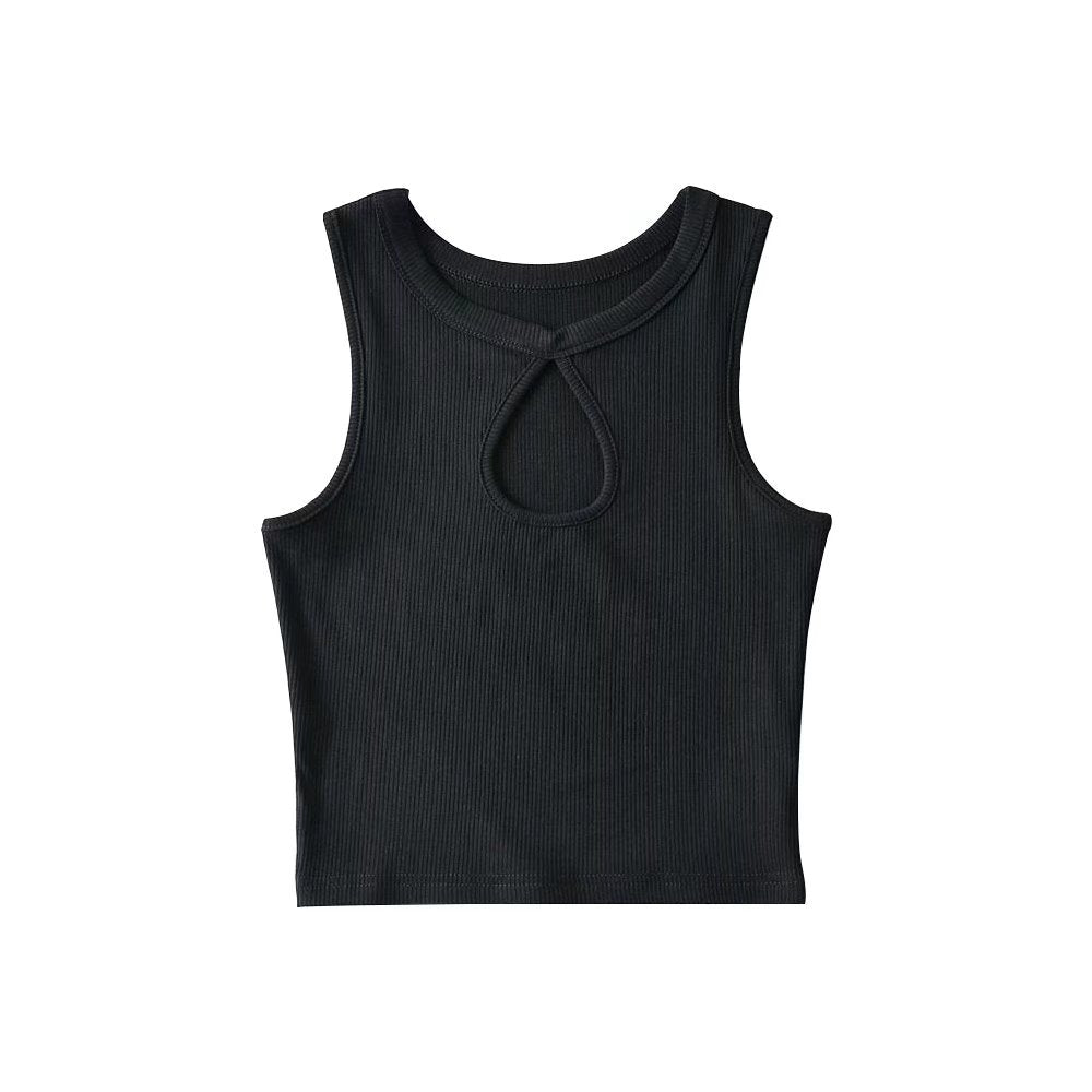 Blogueurs beauté poitrine goutte d'eau évider découpe sans manches coupe ajustée pull court tenue gilet