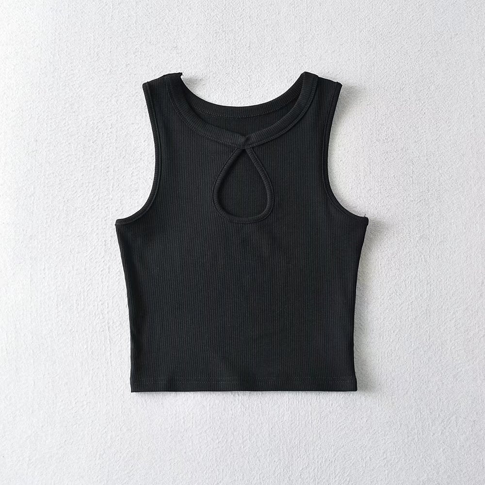 Blogueurs beauté poitrine goutte d'eau évider découpe sans manches coupe ajustée pull court tenue gilet