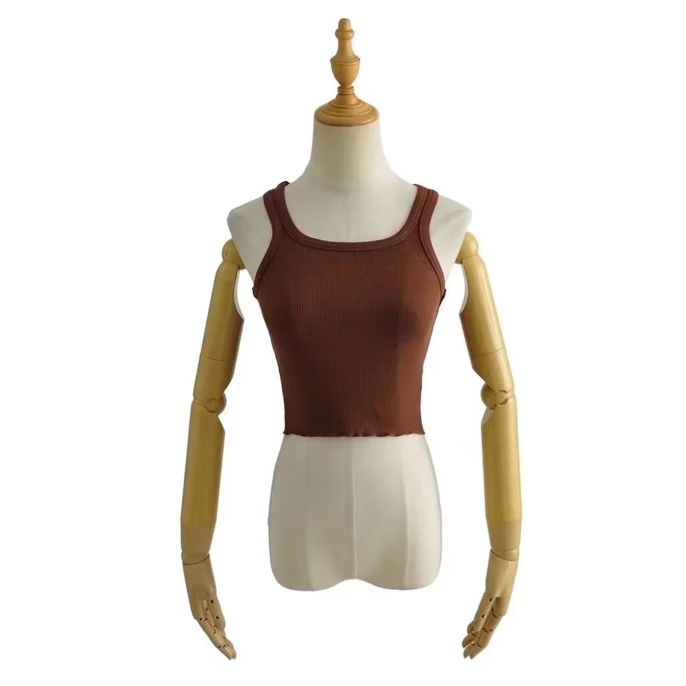Wooden Ear Hem Square Collar Slimming Small Vest Close