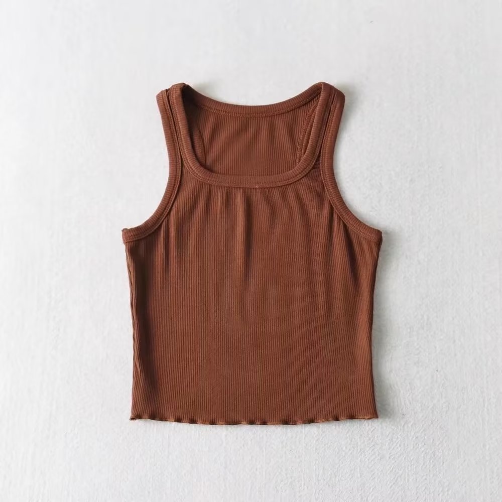 Wooden Ear Hem Square Collar Slimming Small Vest Close