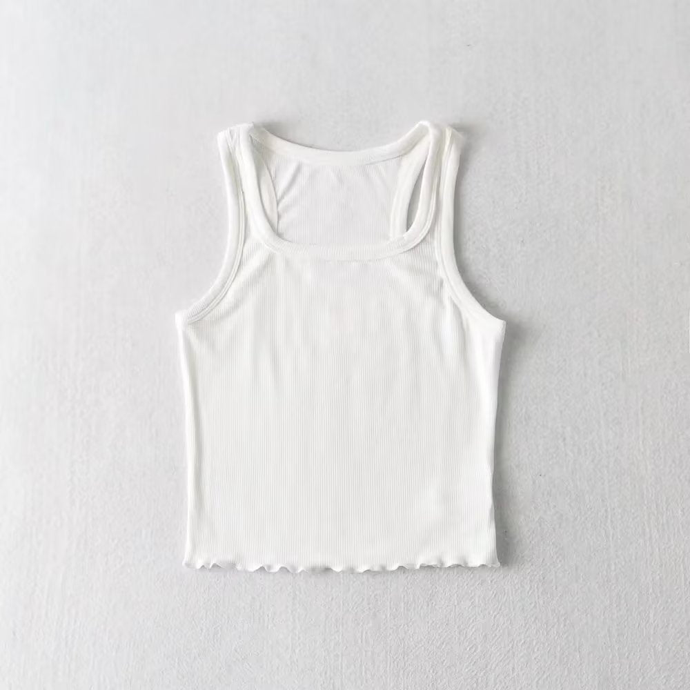 Wooden Ear Hem Square Collar Slimming Small Vest Close